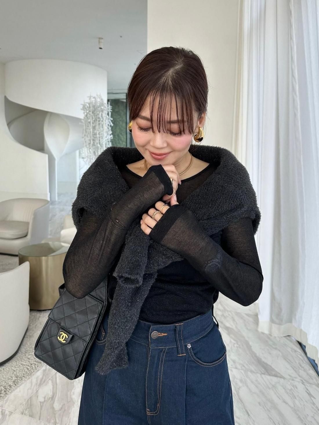 キラキラショルダーロンT【ﾌﾞﾗｯｸ】