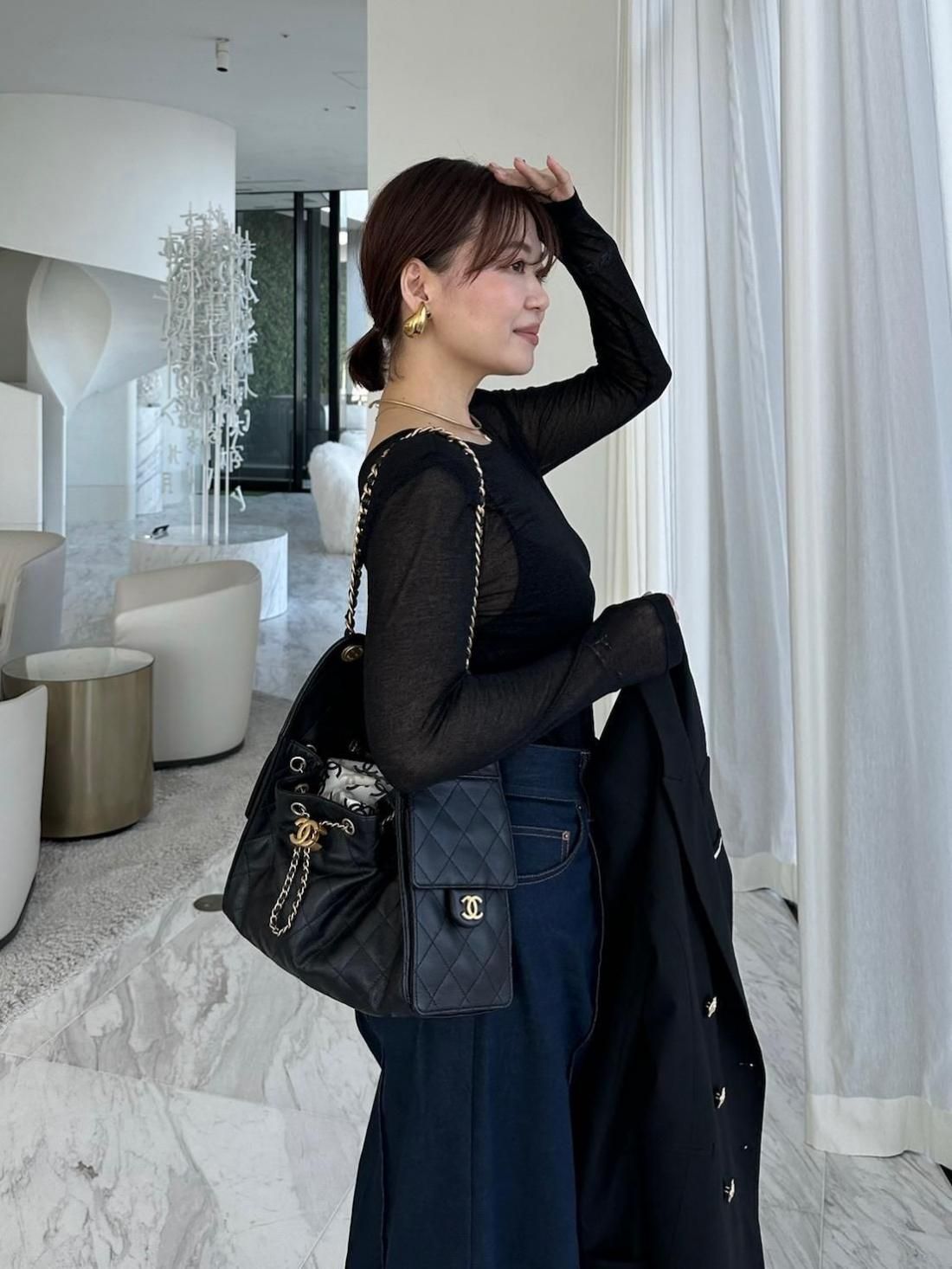 キラキラショルダーロンT【ﾌﾞﾗｯｸ】