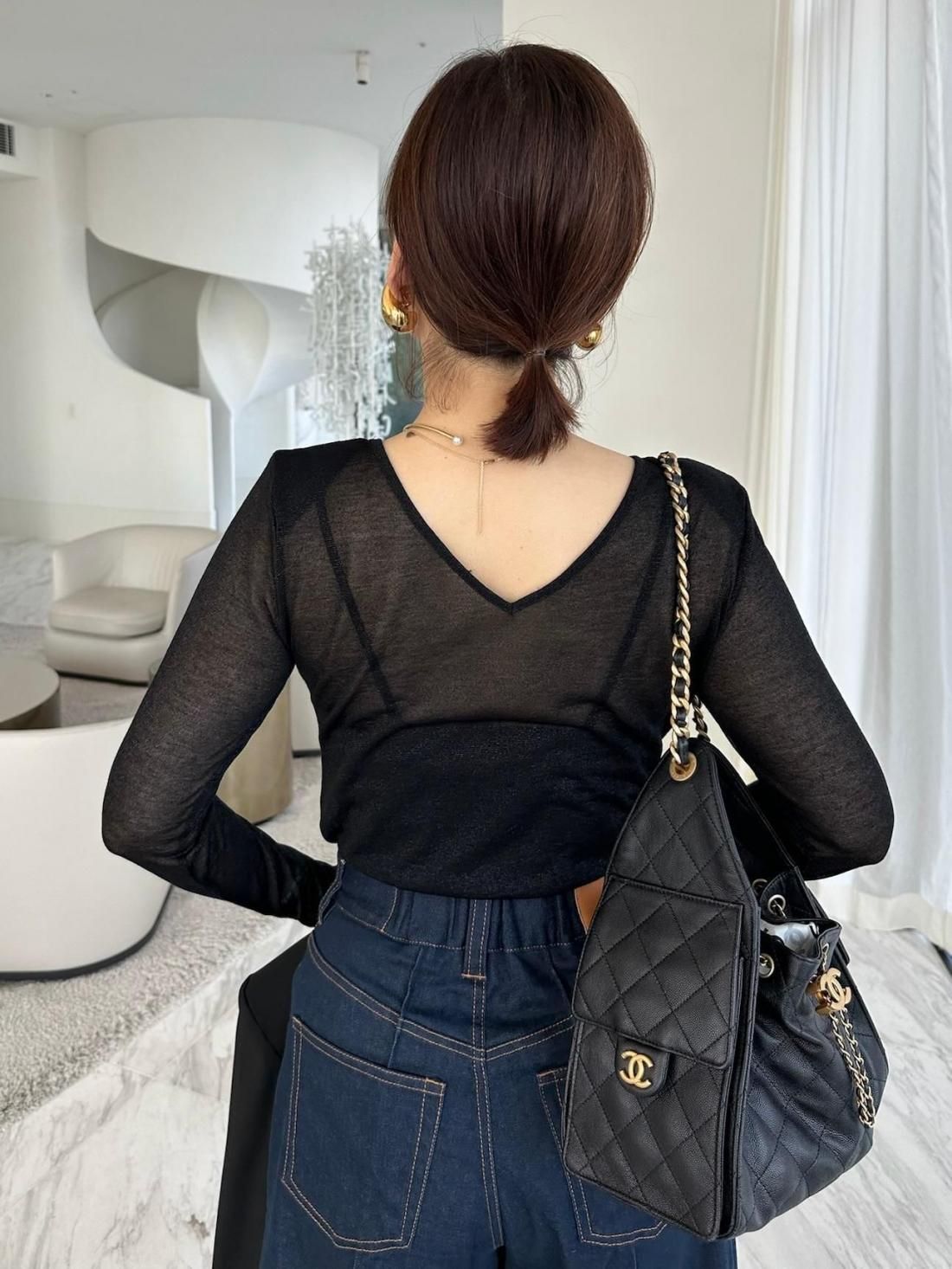 キラキラショルダーロンT【ﾌﾞﾗｯｸ】