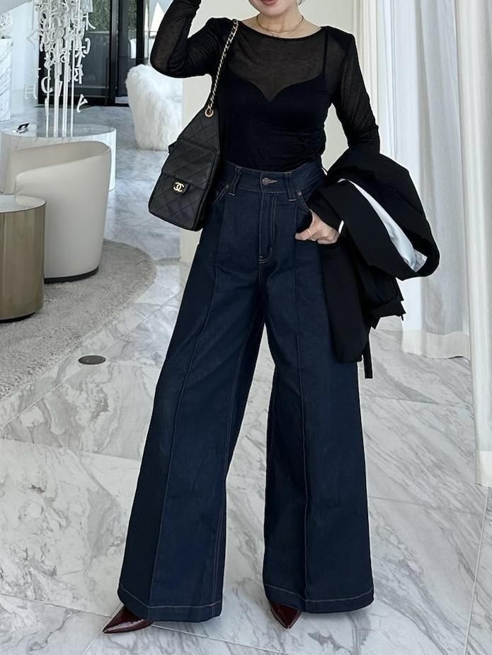 キラキラショルダーロンT【ﾌﾞﾗｯｸ】