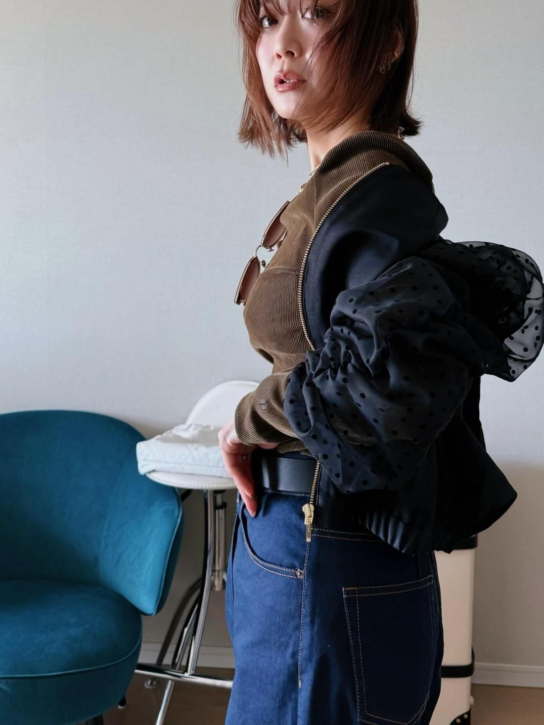 イデアルーチェ　ドット　ブルゾン ドットブルゾン【ﾌﾞﾗｯｸ】