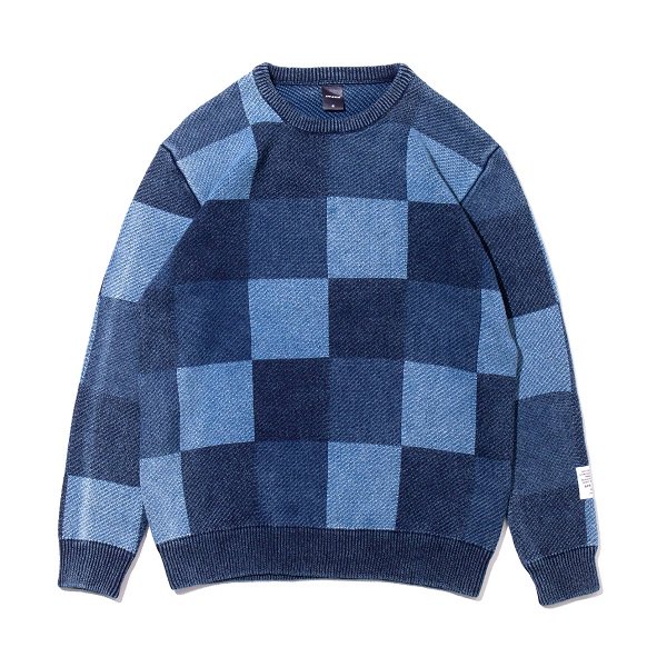 【APPLEBUM】BLEACH INDIGO MIX CREW SWEATER