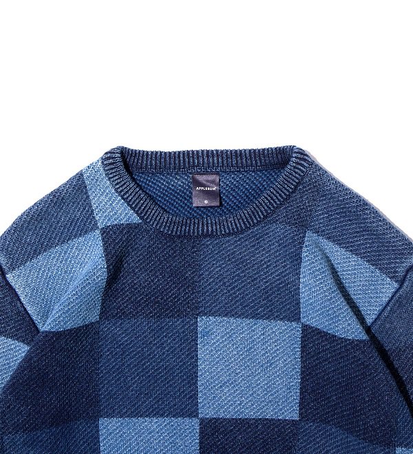 【APPLEBUM】BLEACH INDIGO MIX CREW SWEATER