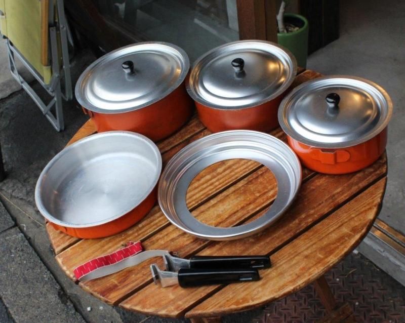 【SALE】 チタン・アルミコッヘル3セット+ガスバーナー【中古 バーベキュー・調理用品