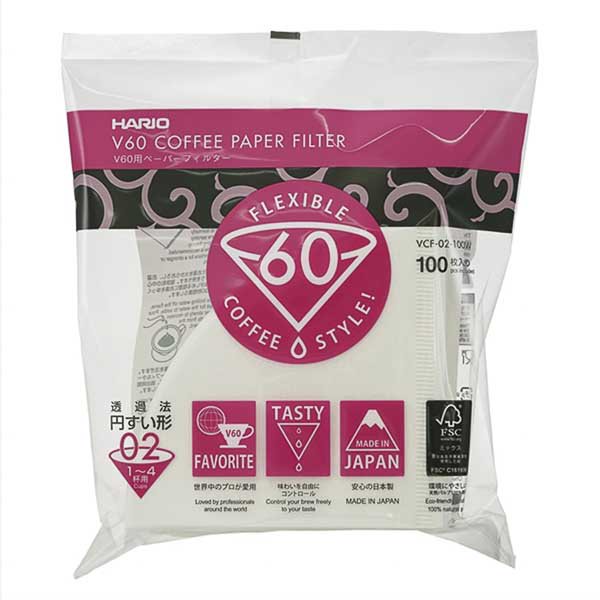 HARIO(ハリオ) V60ペーパーフィルター02 W  ホワイト 1~4杯用 100枚入り 日本製 VCF-02-100W
