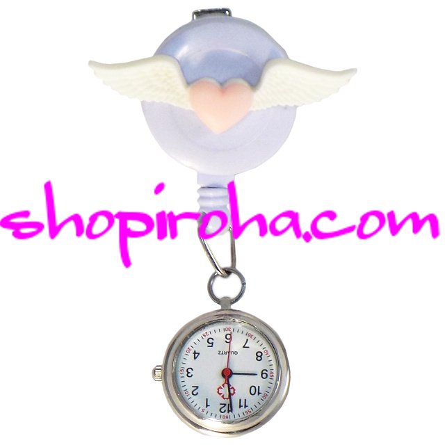 ナースウォッチ・リールクリップ・エンジェルハート・天使の羽・白衣の天使・pink・ピンク・文字盤が逆さ・リールで伸びて・クリップで簡単取り外し看護師さん介護士さん必見の時計shopiroha.com送料無料