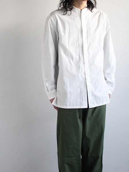 THE HINOKI OG Cotton Stand Collar Shirt / WHITE