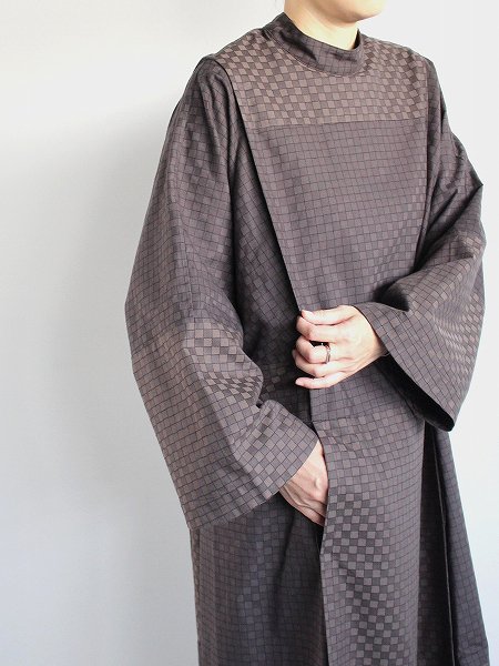 THE HINOKI OG Cotton Checker Dobby Geometric Dress / BROWN CHECK × GRAY CHECK