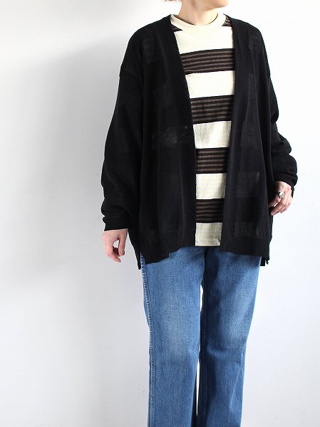 unfil organic cotton coiled yarn knit cardigan / black