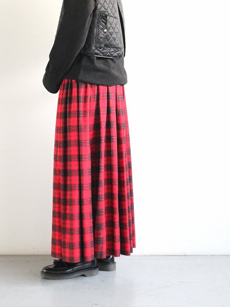RHODOLIRION (ロドリリオン) Long Gathered Skirt - Red / Black Plaid