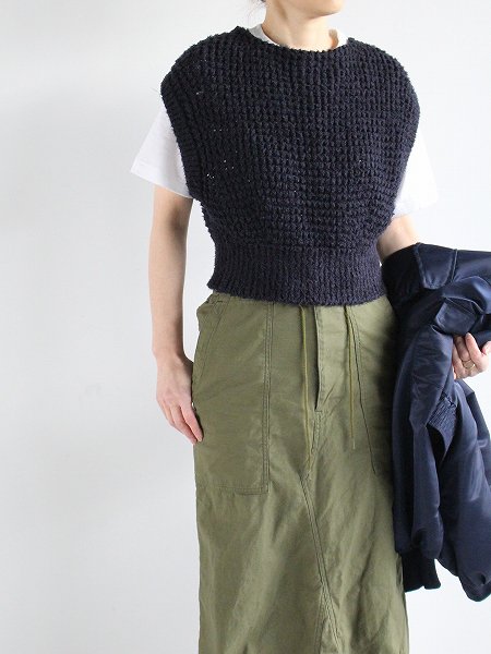 unfil　cotton shaggy chunky waffle-knit sleeveless top 