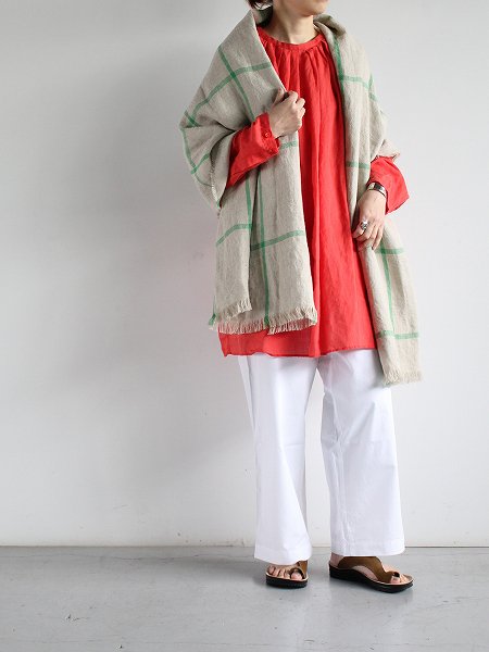 unfil / アンフィル tumbled ramie voile smock blouse / red