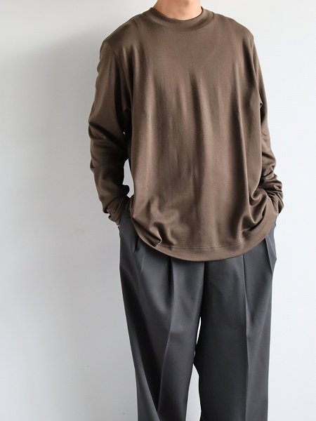 Cale (カル) Aging Cotton Smooth Crew Neck L/S T-shirt / Dark Brown (C233U01B03)