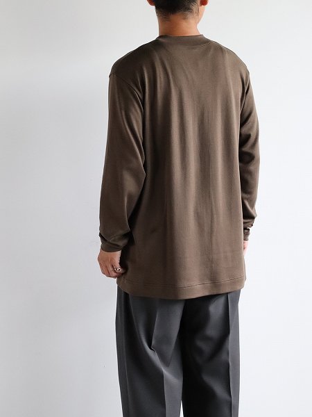 Cale (カル) Aging Cotton Smooth Crew Neck L/S T-shirt / Dark Brown (C233U01B03)