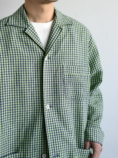 CaleWater Twist Linen Shirt Jacket / Blue  Yellow Gingham