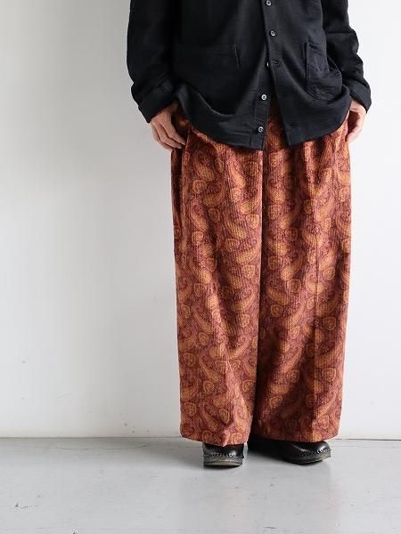 aieTucked Wide Pant - 8W Corduroy / Paisley Printed - Orange (NS933)