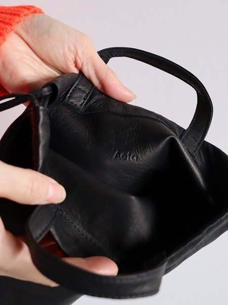 AETA ()Double Faced DRAWSTRING POUCH + handle M / BLACK (DA114) 