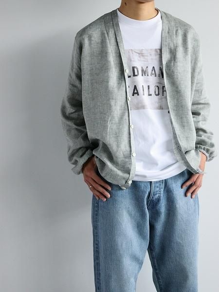 KIMURA narrowing / cardigan_ Albini linen / GREEN CHAMBRAY
