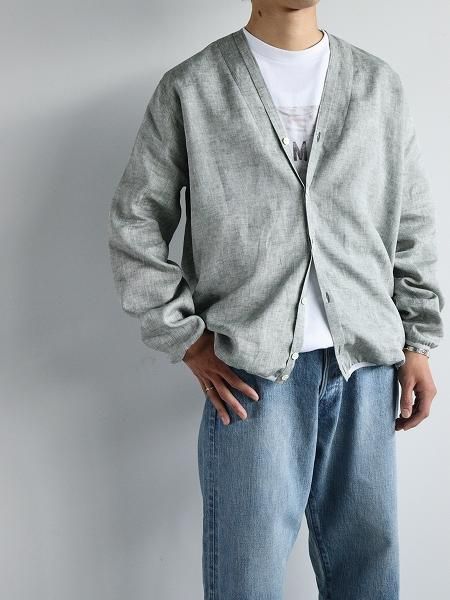 KIMURA narrowing / cardigan_ Albini linen / GREEN CHAMBRAY