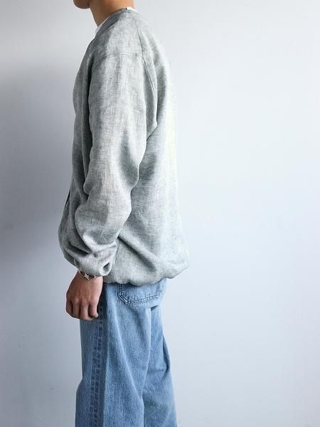 KIMURA narrowing / cardigan_ Albini linen / GREEN CHAMBRAY