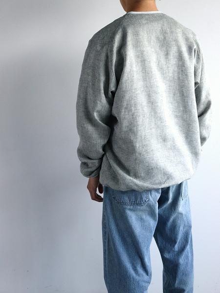 KIMURA narrowing / cardigan_ Albini linen / GREEN CHAMBRAY