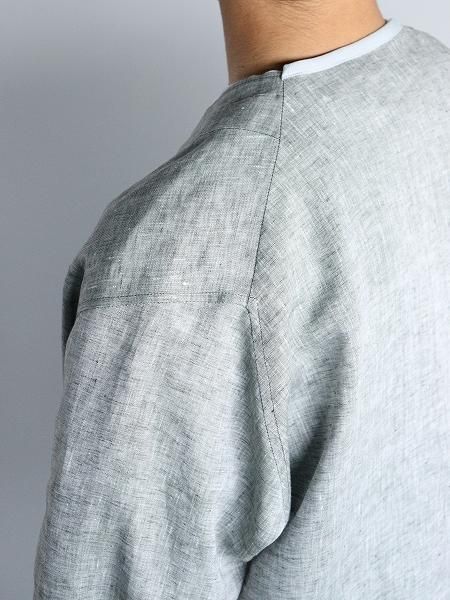 KIMURA narrowing / cardigan_ Albini linen / GREEN CHAMBRAY