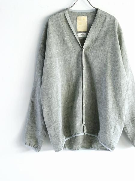 KIMURA narrowing / cardigan_ Albini linen / GREEN CHAMBRAY