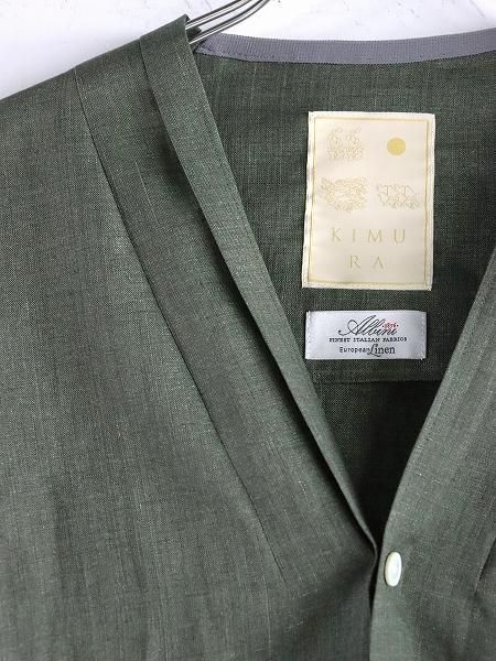 KIMURA narrowing/cardigan - Albini linen / GREEN (シャツカーディガン)