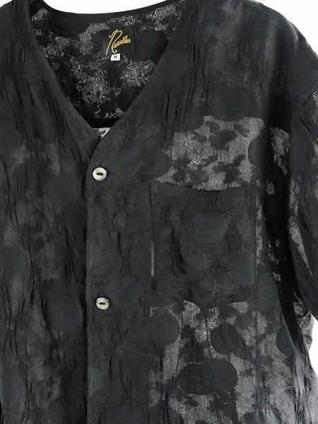 NEEDLES S/S V-Neck Shirt - Shrunken Jacquard Polka Dots / Black