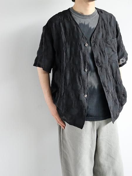 NEEDLES S/S V-Neck Shirt - Shrunken Jacquard Polka Dots / Black