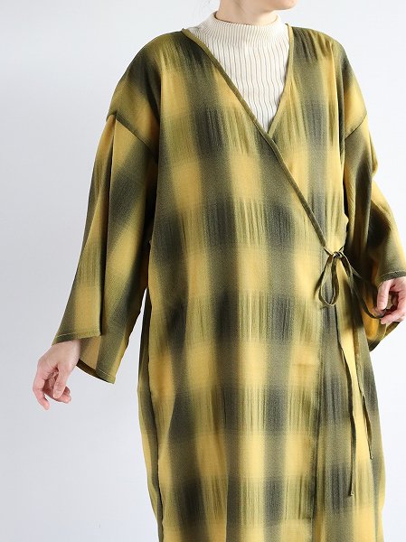 NEEDLESWrap Dress - Poly Crepe Ombre Plaid - Yellow