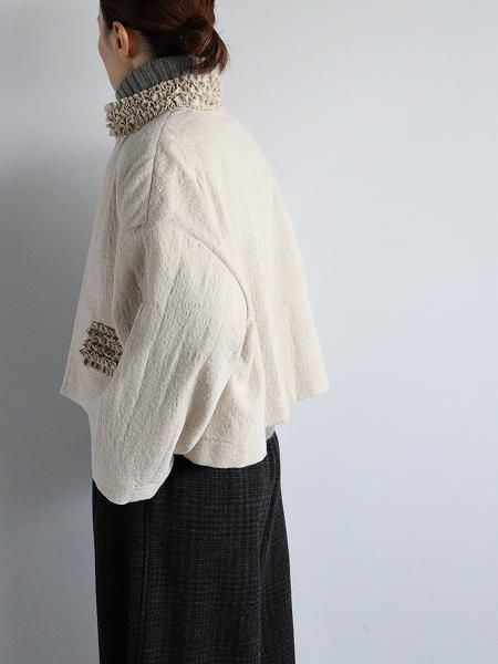 エブール　ロンハーマン　リュクスメルトンハーフコート　36　ホワイト エブール ロンハーマン リュクスメルトンハーフコート 36