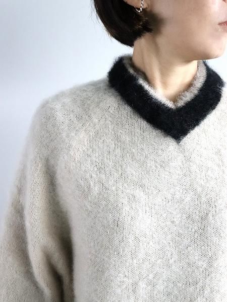 R&D.M.Co- (ɥޥ󥺥ƥ顼)MOHAIR CRICKET SWEATER / Beige  Black