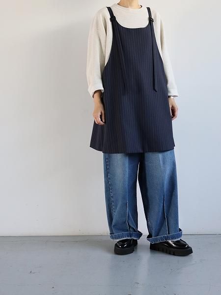 RHODOLIRION (ロドリリオン) Apron Top - Pinstripe Gabardine / Navy