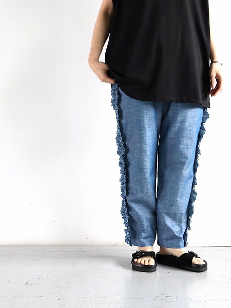 RHODOLIRION (ɥꥪ)Frill Side PT - Chambray / Blue