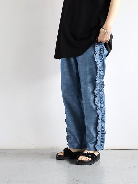 RHODOLIRION (ɥꥪ)Frill Side PT - Chambray / Blue