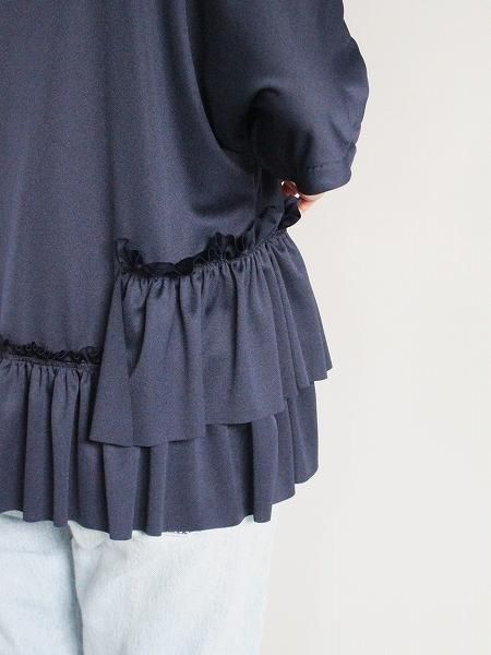 RHODOLIRION (ɥꥪ)Frill Tiered Half Sleeve Tee / Navy