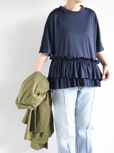 RHODOLIRION (ɥꥪ)Frill Tiered Half Sleeve Tee / Navy
