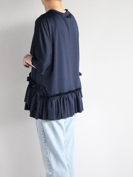 RHODOLIRION (ɥꥪ)Frill Tiered Half Sleeve Tee / Navy
