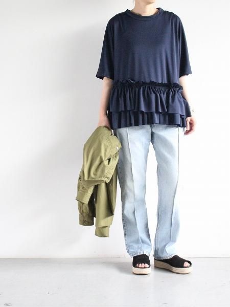 RHODOLIRION (ɥꥪ)Frill Tiered Half Sleeve Tee / Navy