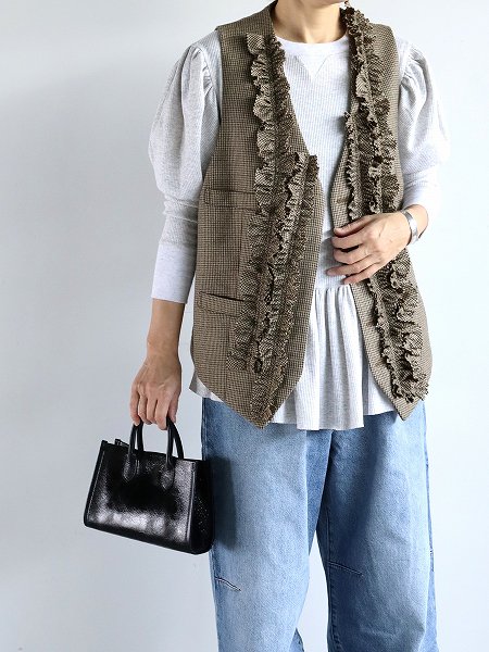 RHODOLIRION (ɥꥪ) Frill Vest - Houndstooth