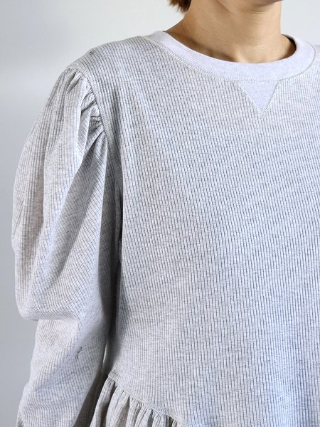 RHODOLIRION (ɥꥪ)Ribbed Puff Sleeve Pullover Tee / H.Grey