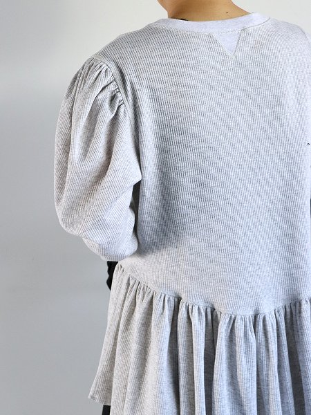 RHODOLIRION (ɥꥪ)Ribbed Puff Sleeve Pullover Tee / H.Grey