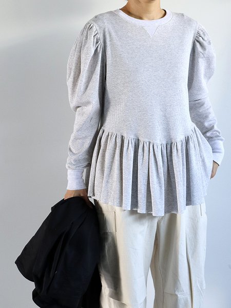 RHODOLIRION (ɥꥪ)Ribbed Puff Sleeve Pullover Tee / H.Grey