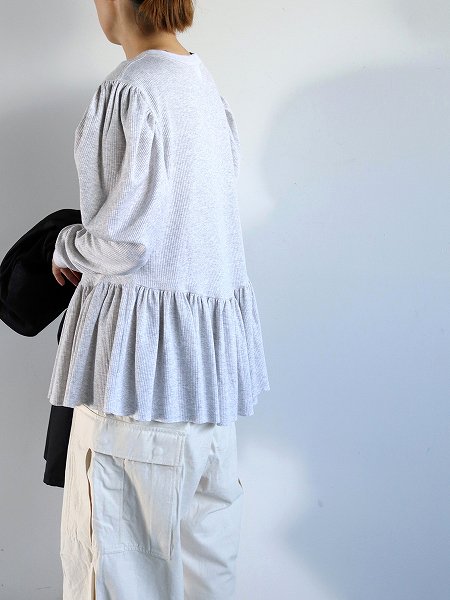 RHODOLIRION (ɥꥪ)Ribbed Puff Sleeve Pullover Tee / H.Grey