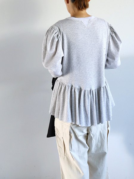 RHODOLIRION (ɥꥪ)Ribbed Puff Sleeve Pullover Tee / H.Grey