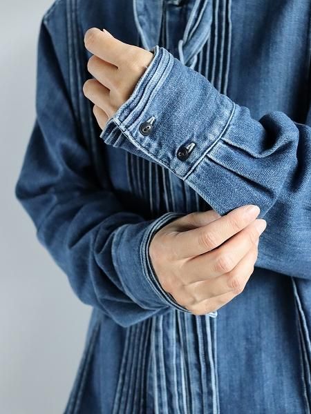 RHODOLIRION (ɥꥪ)Ribbon Tie Blouse - Denim