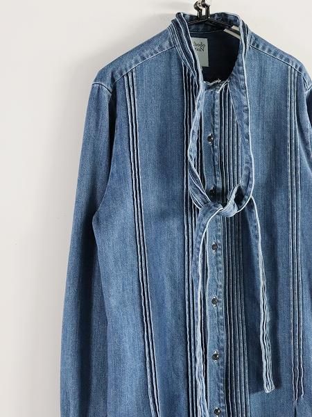 RHODOLIRION (ɥꥪ)Ribbon Tie Blouse - Denim