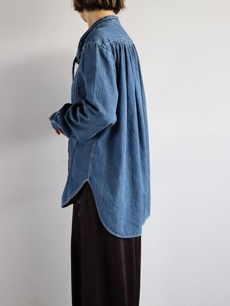 RHODOLIRION (ɥꥪ)Ribbon Tie Blouse - Denim