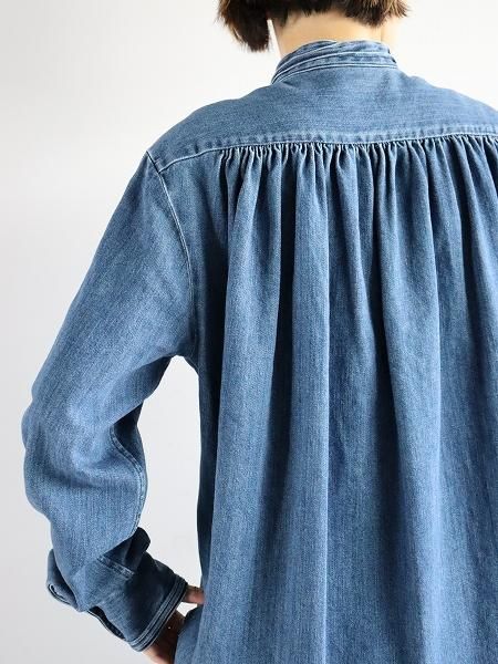 RHODOLIRION (ɥꥪ)Ribbon Tie Blouse - Denim